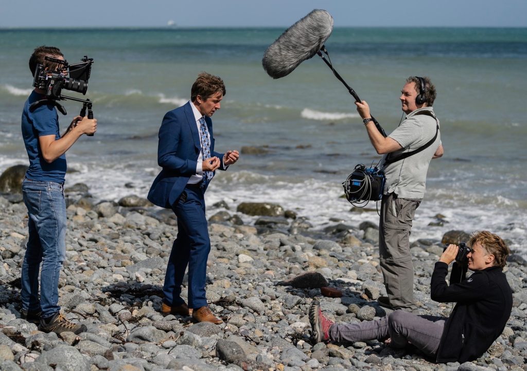 Filming on Coverack beach in Cornwall, working on Pie Net Zero as a sound recordist for Spanner Films