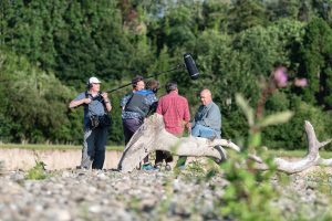Filming the first interview on the live Documentary Rivercide working as sound recordist